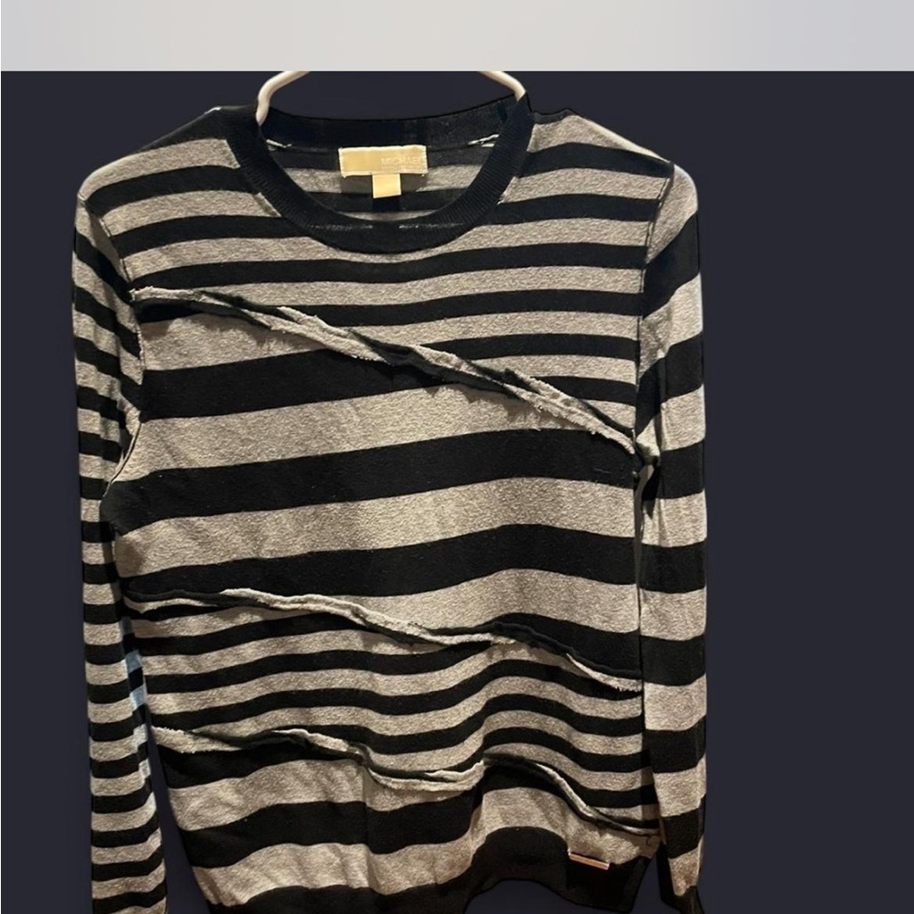 Michael Kors Black and Gray Striped Sweater